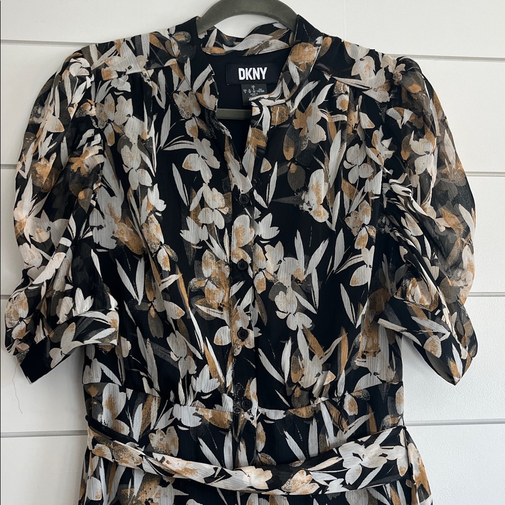 DKNY Black Floral Midi Button Up Dress NEW - Picture 5 of 8